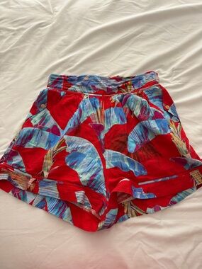 FARM Rio Red Tropical Leaf Print Shorts